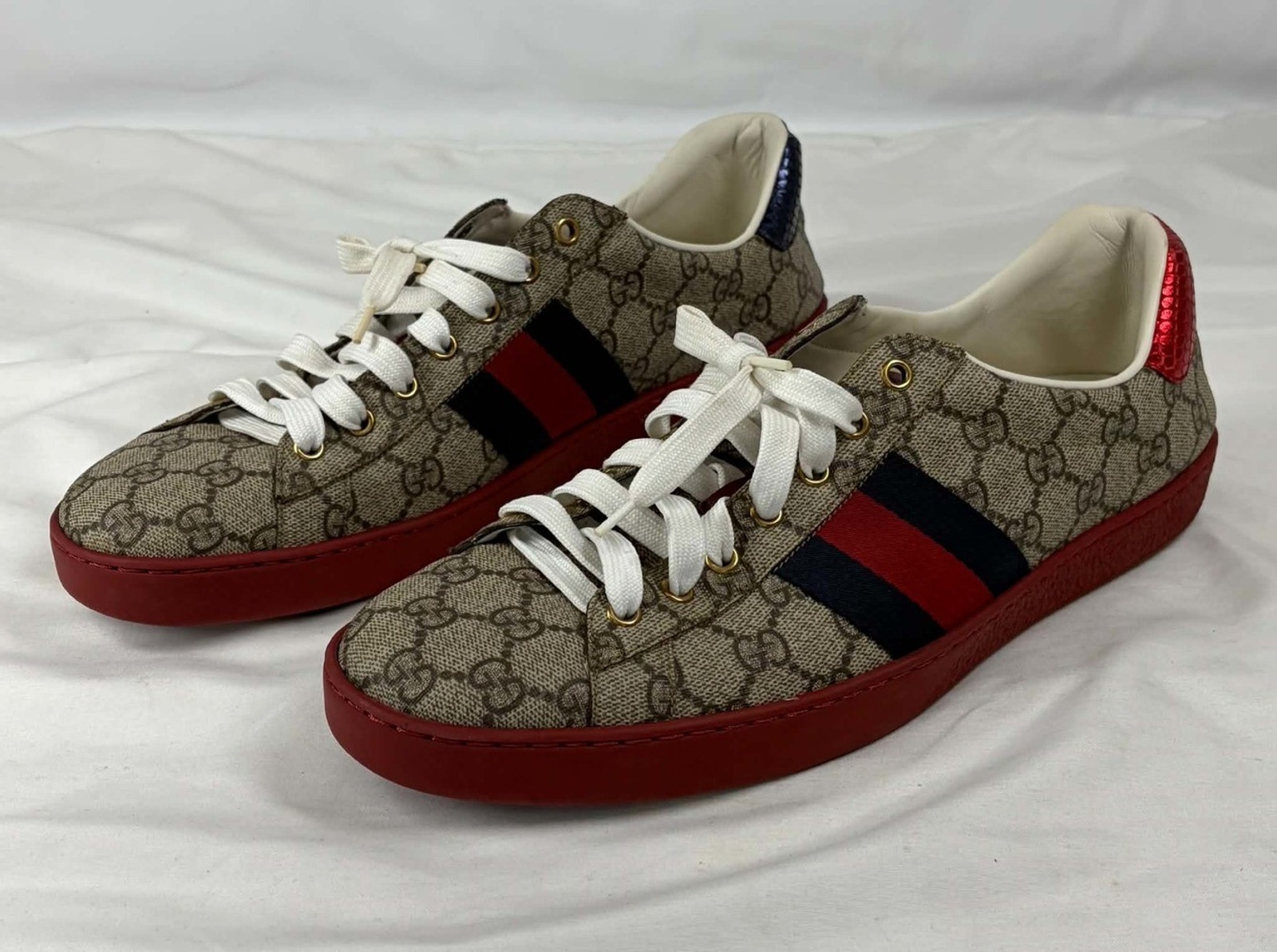 New Gucci Ace Gg Supreme Web Red Beige Shoes Size 11.5 Us (367274)